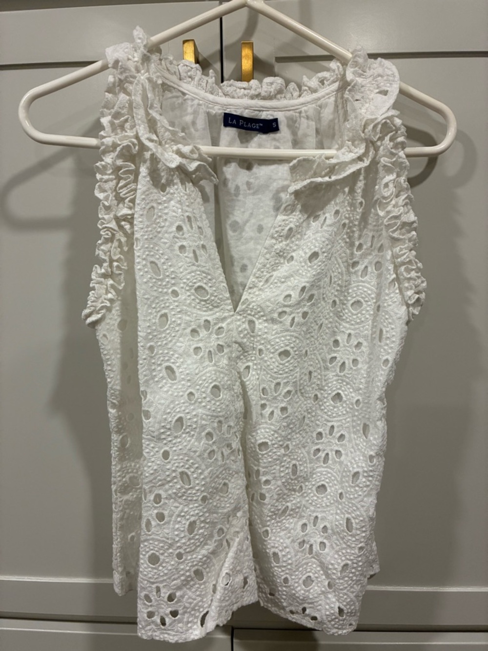 La Plage White Eyelet Sleeveless Top